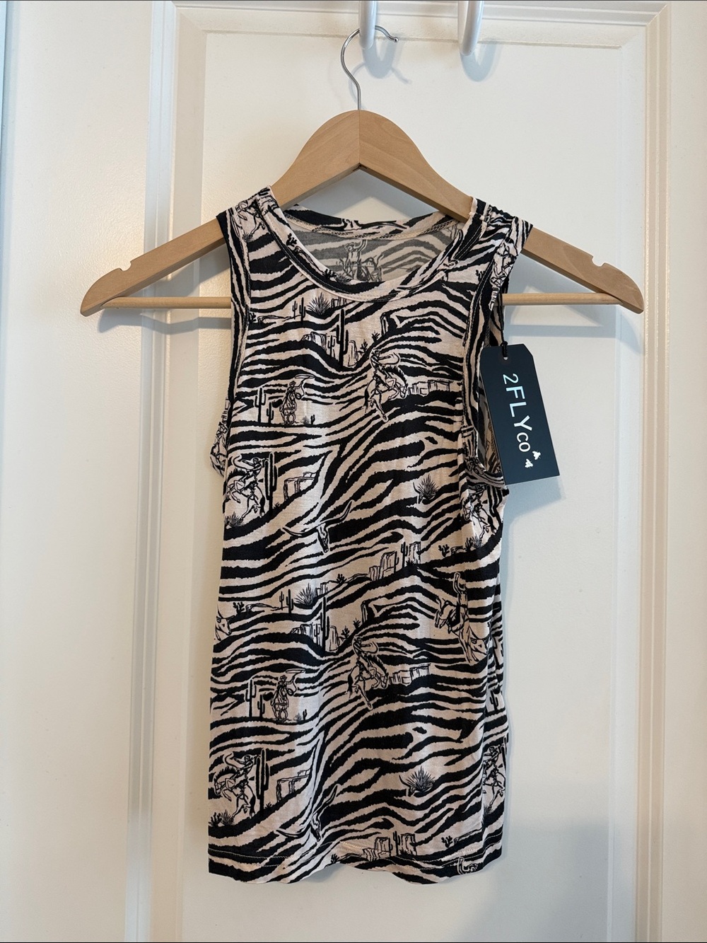 2flyco Zebra Print Sleeveless Tank Top - Black & Cream